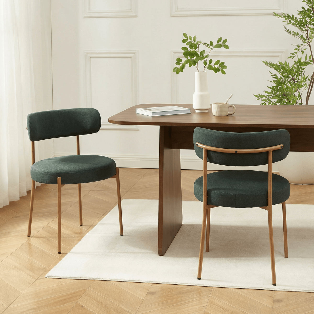 Lot de 2 chaises tissu vert pieds métal finition bois
