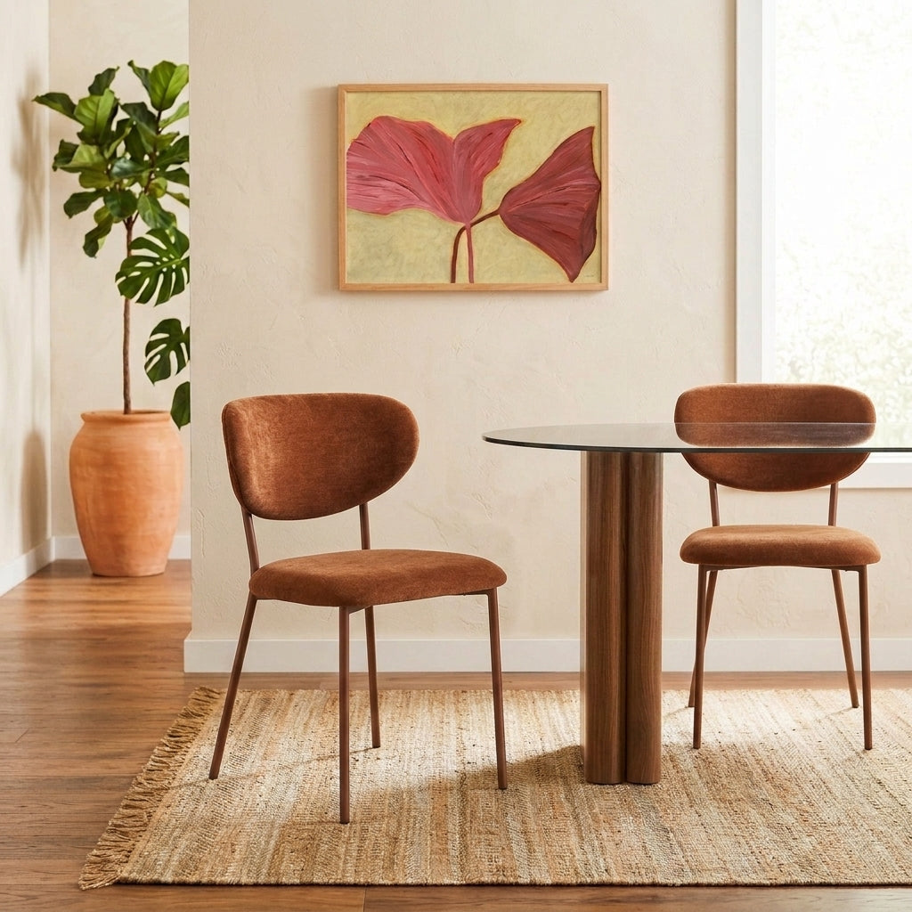 Lot de 2 chaises tissu marron et pieds métal effet bois