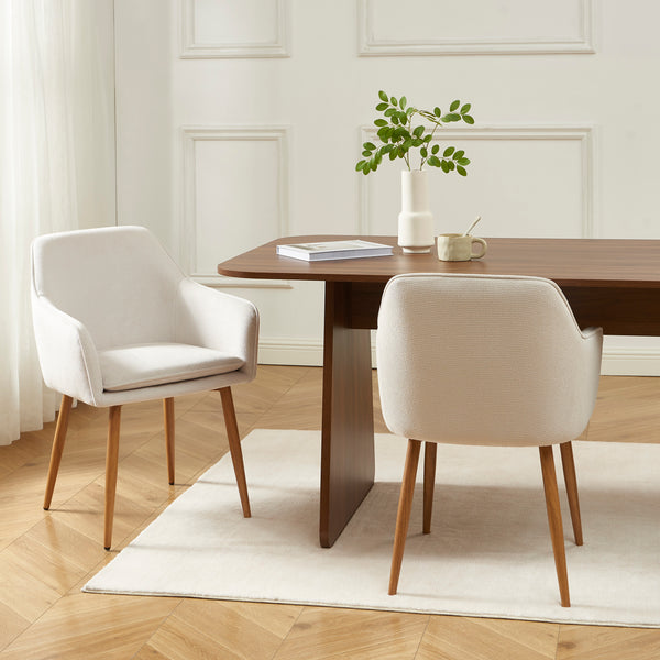 Lot de 2 fauteuils tissu écru pieds métal finition bois