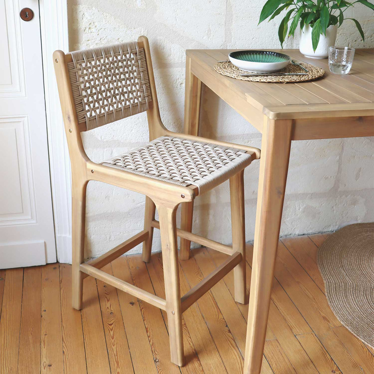 Lot de 2 tabourets de bar hauteur d'assise 66 cm en corde