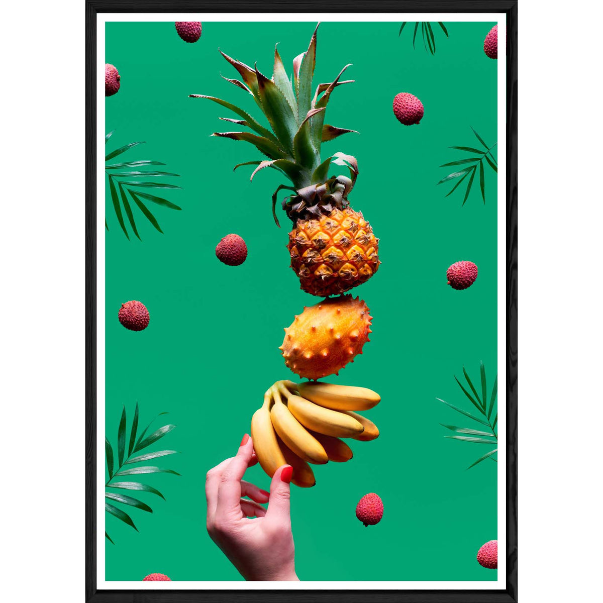 Tableau ananas avec cadre noir POP – Taille 32x42