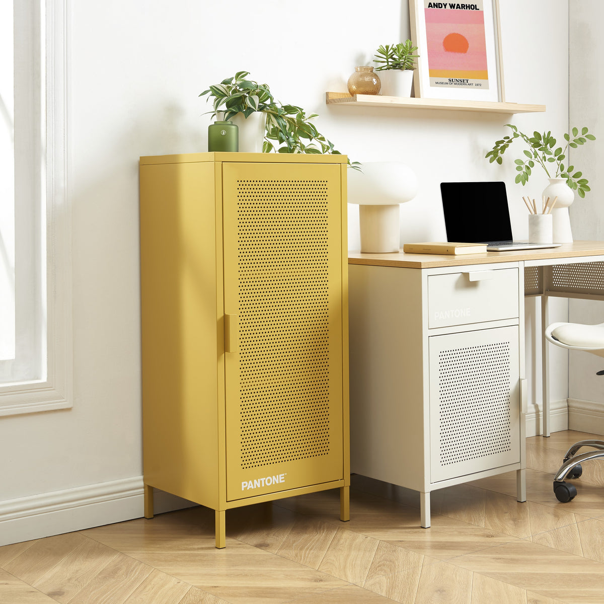 Caisson de bureau métal jaune moutarde H105 cm