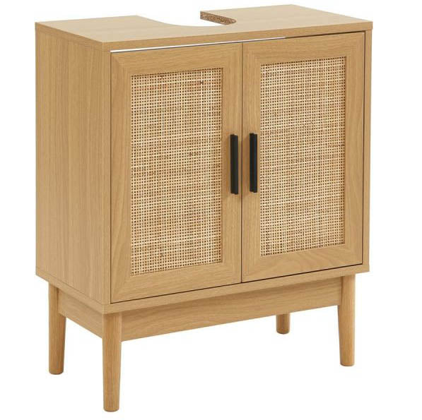 Meuble sous vasque effet chêne et cannage rotin L60