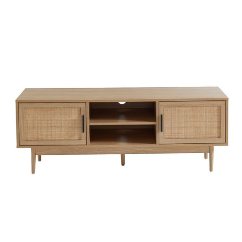 Meuble TV en bois et cannage