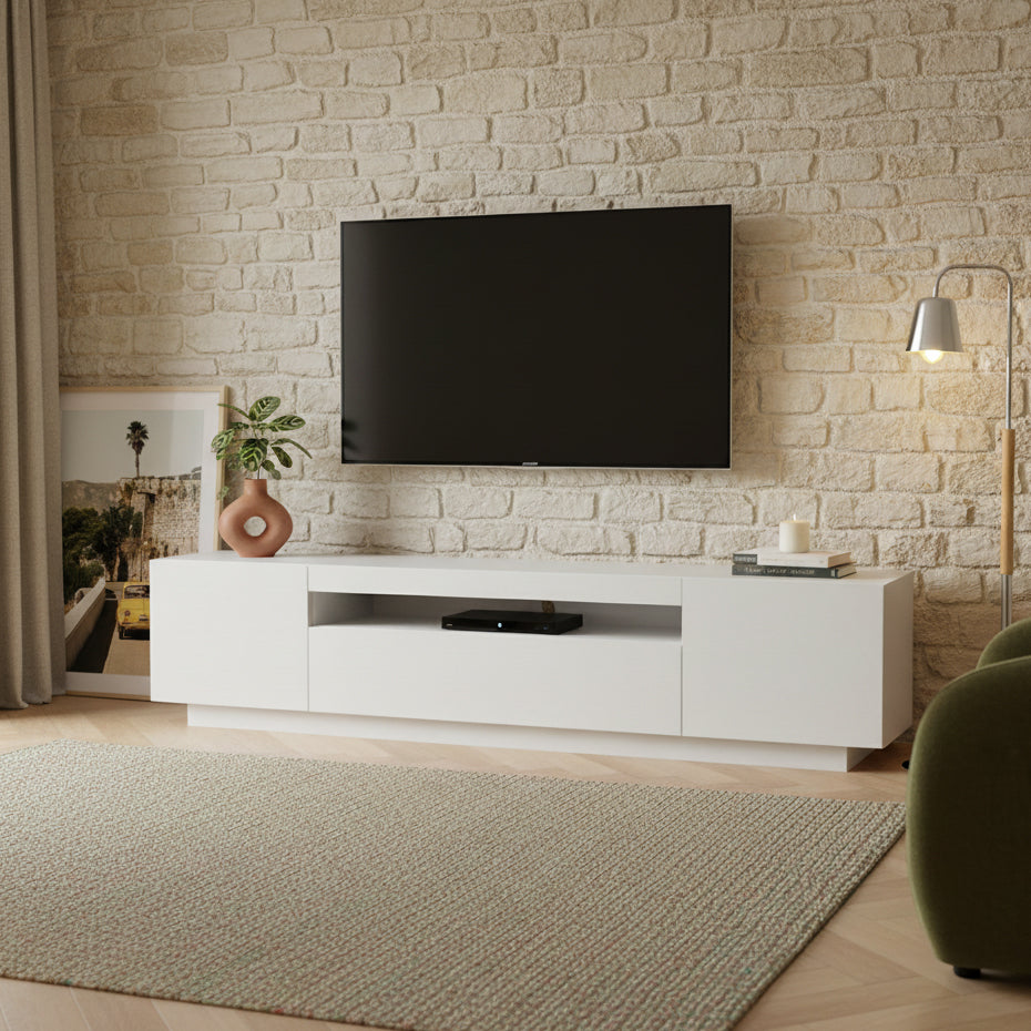 Meuble TV blanc mat 3 portes 200 cm