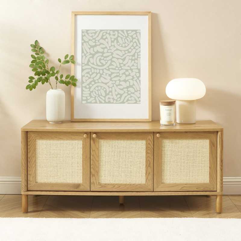 Meuble tv en bois et rotin L120cm