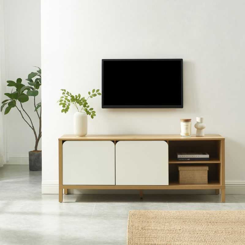 Meuble tv en bois 2 portes blanches L140cm