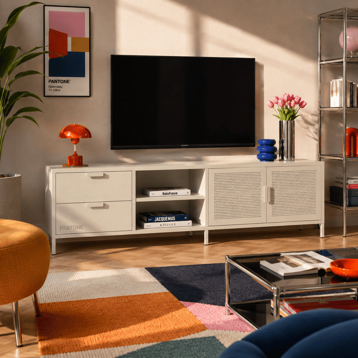 Meuble TV métal beige sable 200 cm
