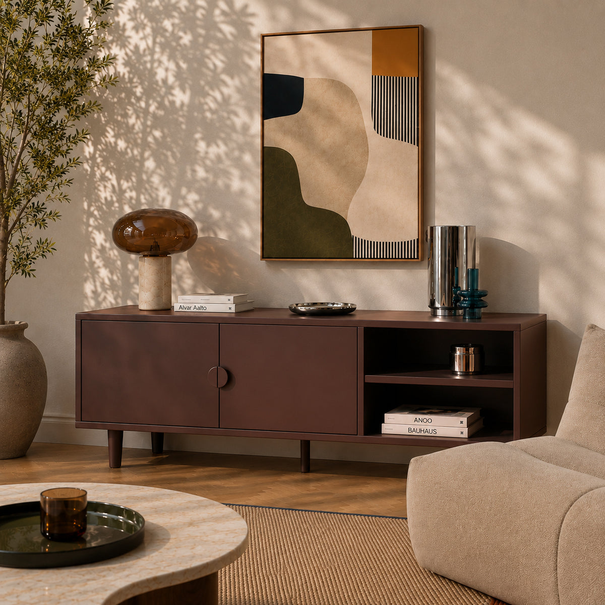 Meuble TV métal marron chocolat 180 cm