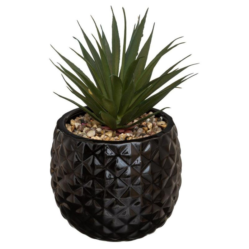 Plante artificielle pot ananas noir H20