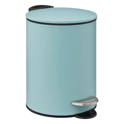 Poubelle bleue claire en métal et bois 3L