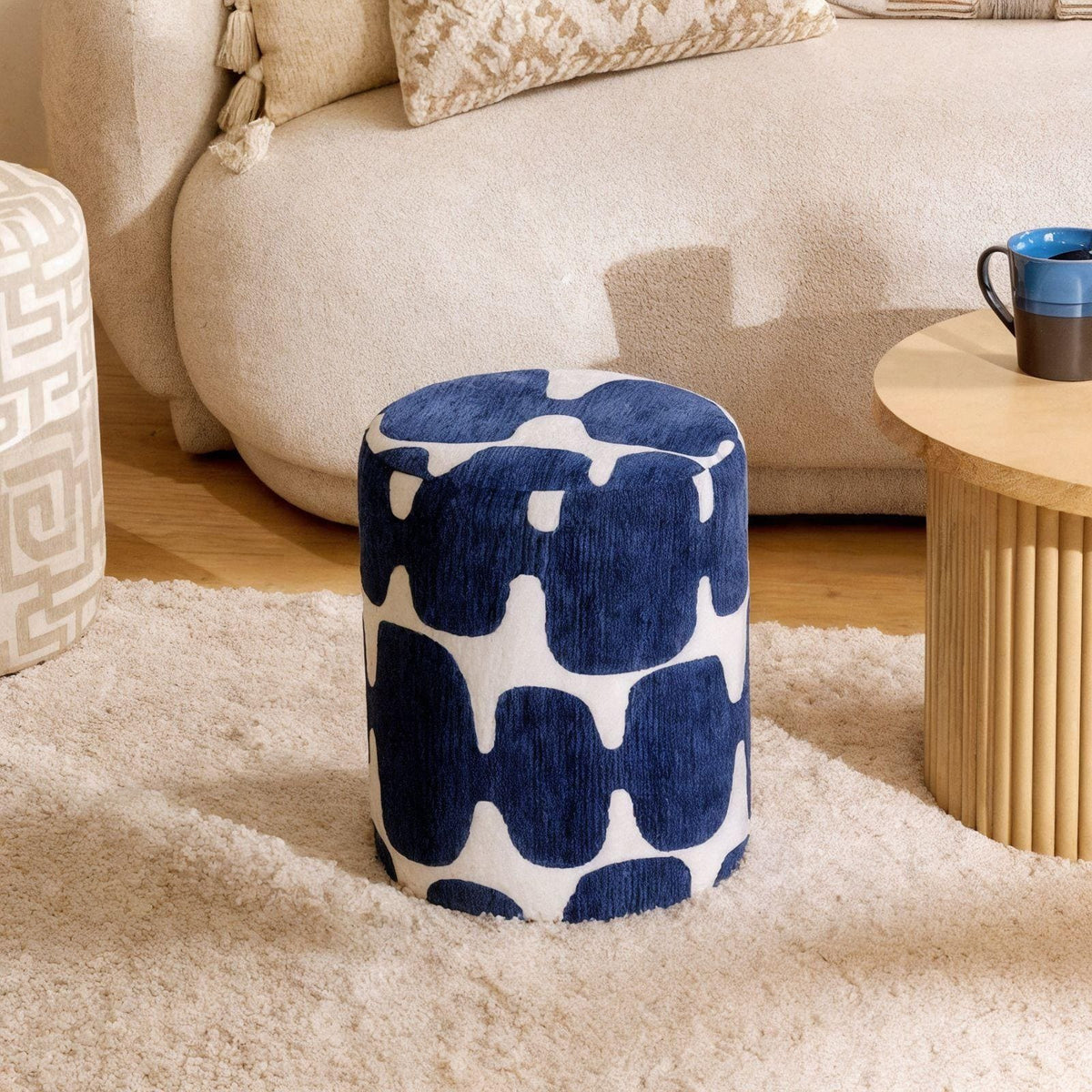 Pouf en tissus bleu