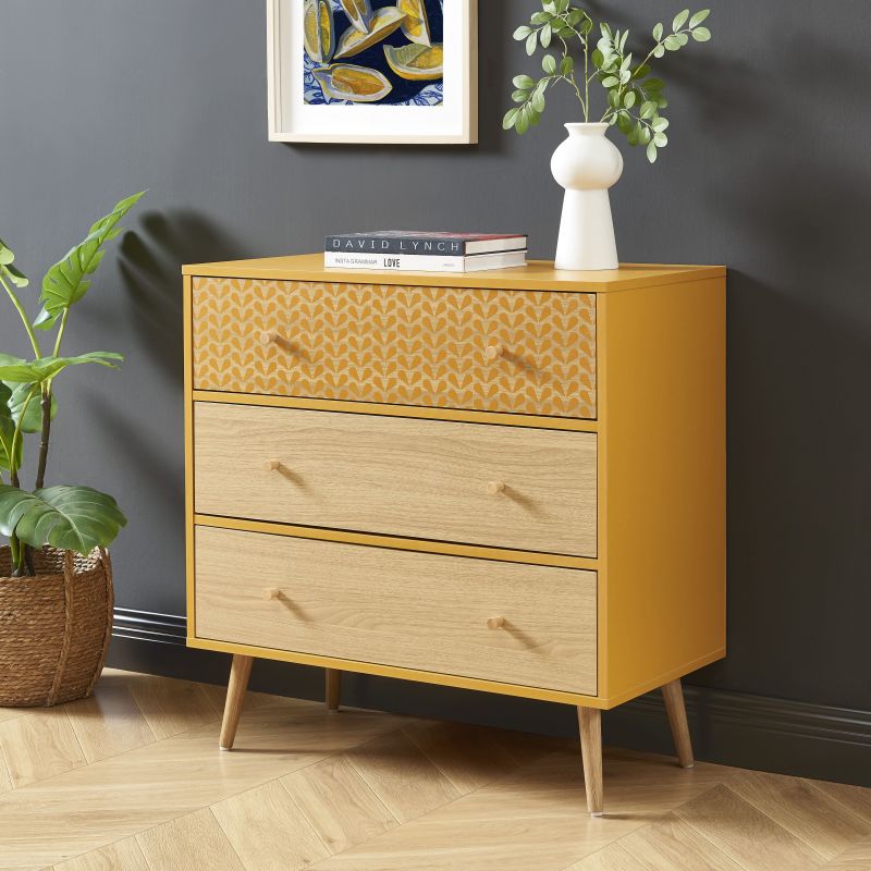 Commode en bois ocre 3 tiroirs