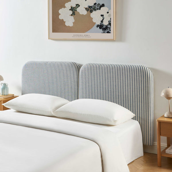 Tête de lit tissu lin rayé blanc et bleu 160 cm