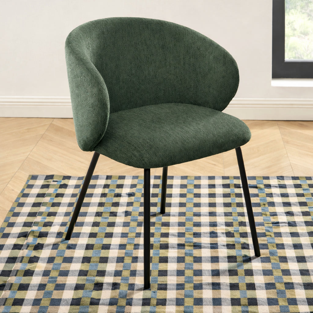 Lot de 6 chaises tissu chenille vert et pieds métal noir