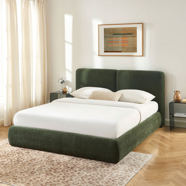 Lit coffre 160x200 velours côtelé vert sommier inclus
