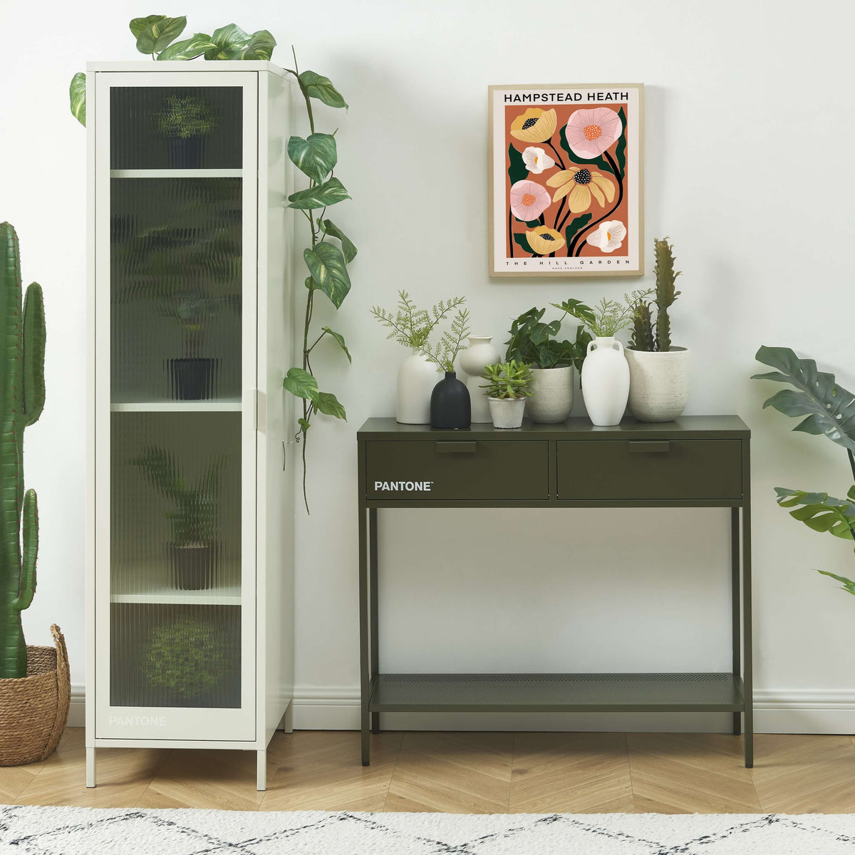 Console métal vert olive foncé 100 cm