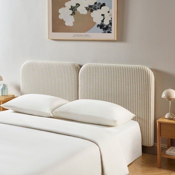 Tête de lit tissu lin rayé blanc et beige 160 cm
