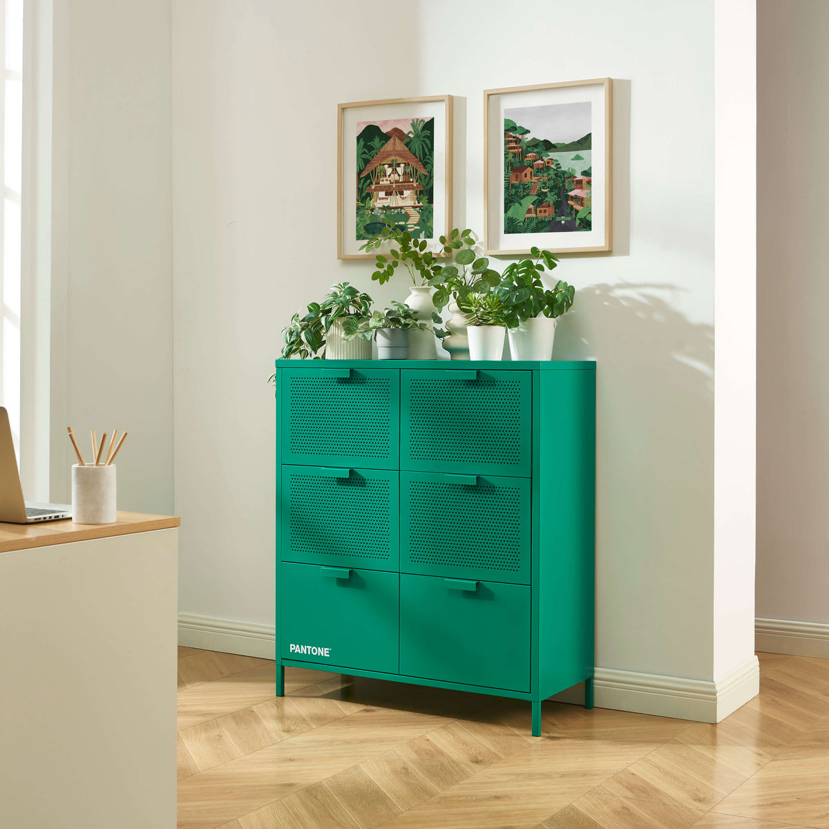 Commode 6 tiroirs métal émeraude 90 cm