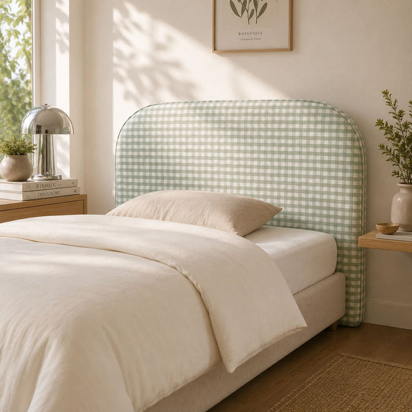 Tête de lit tissu vichy vert et blanc 90 cm