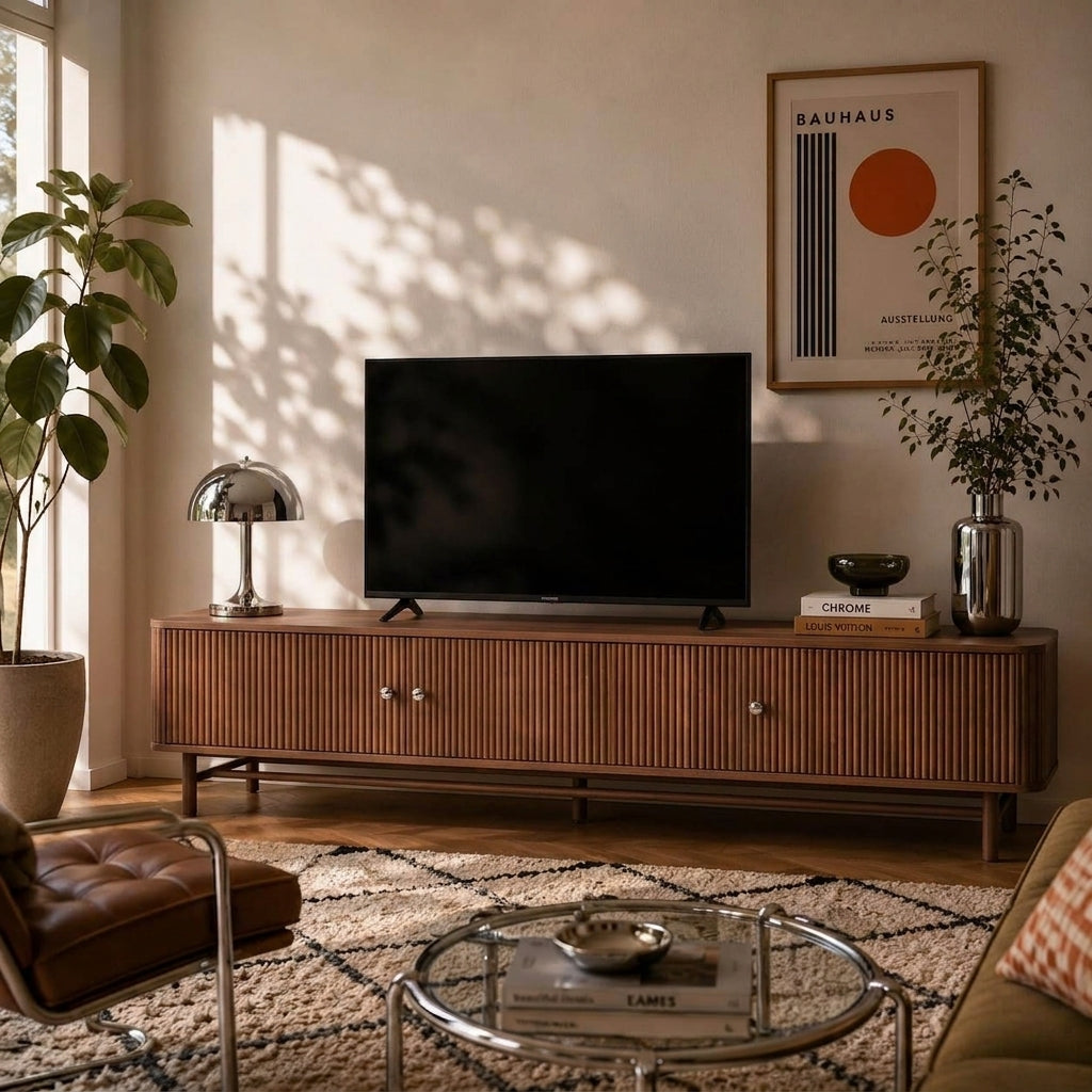 Meuble TV placage chêne teinté noyer 180 cm