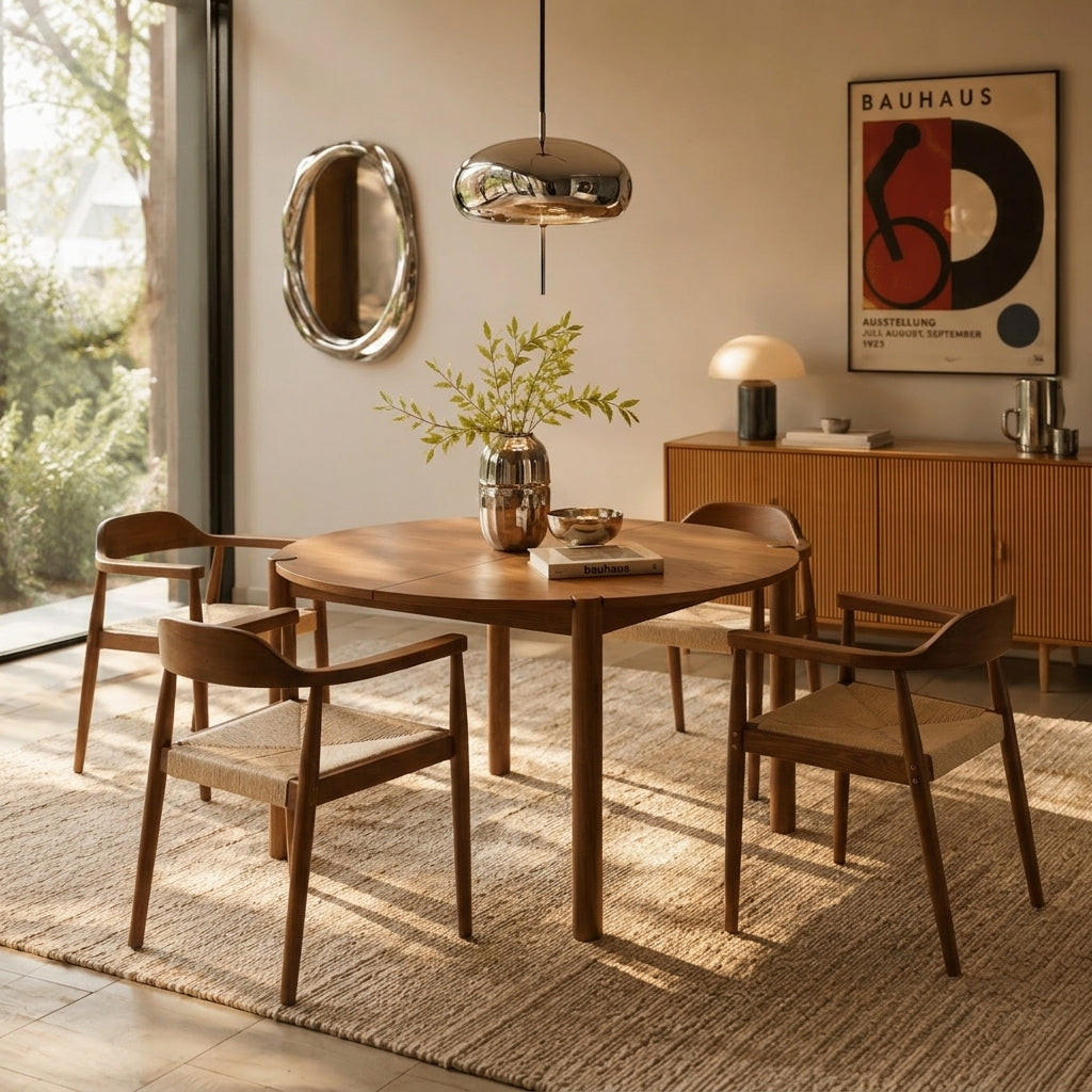 Lot de 4 chaises chêne massif couleur noyer et corde