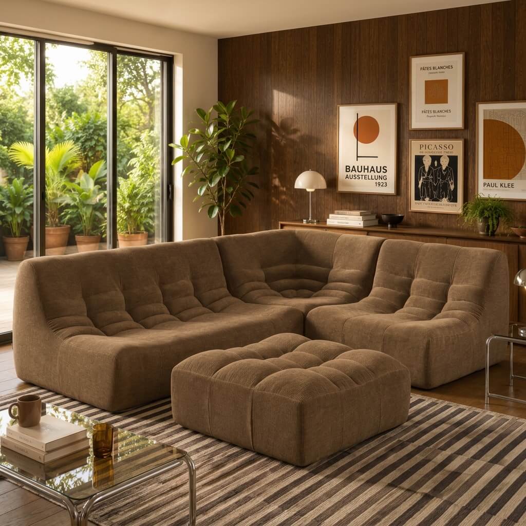 Canapé modulable 5 places velours marron