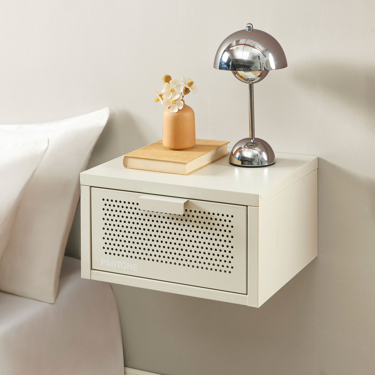Table de chevet murale métal beige sable 40 cm