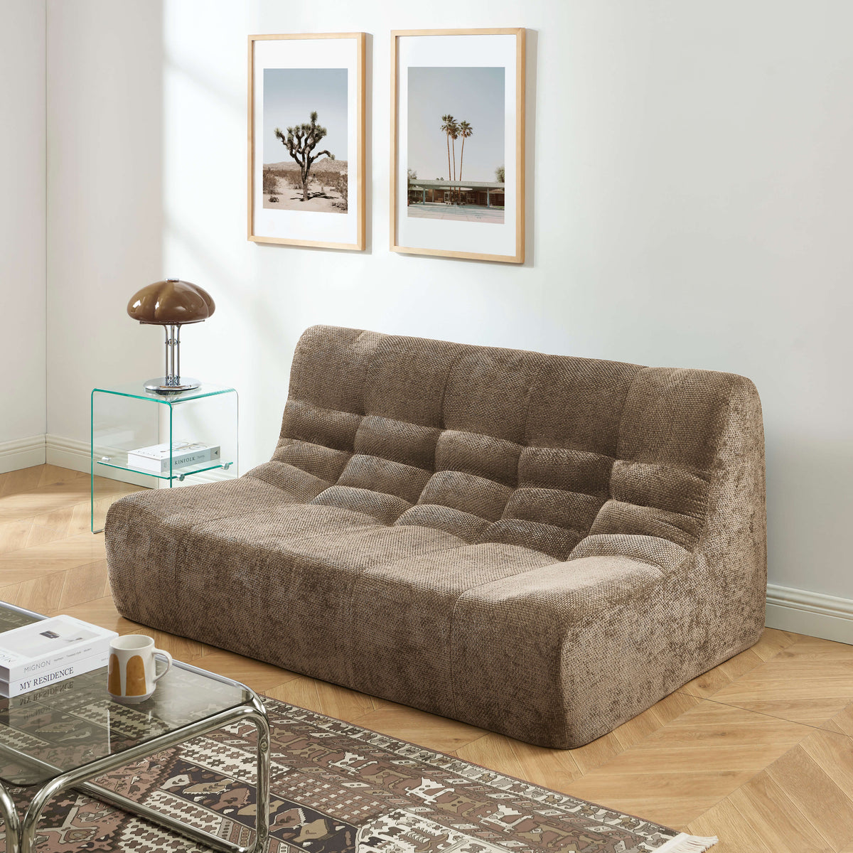 Banquette modulable 2 places tissu chenille taupe