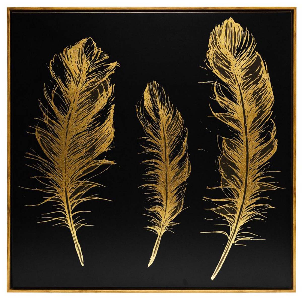 Toile plume dorée avec cadre bois 80x80