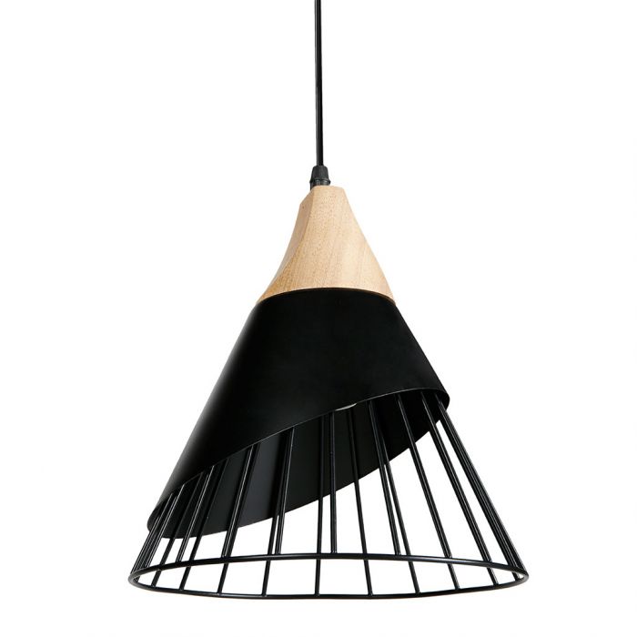 Suspension noire en métal et en bois art déco H30