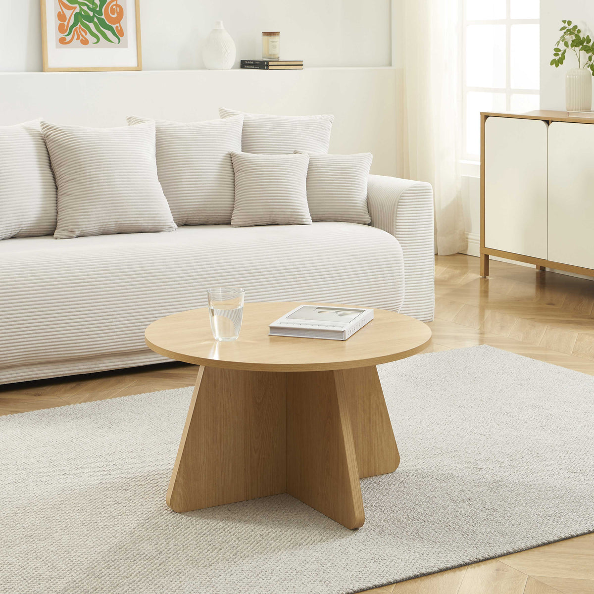 Table basse ronde effet chêne
