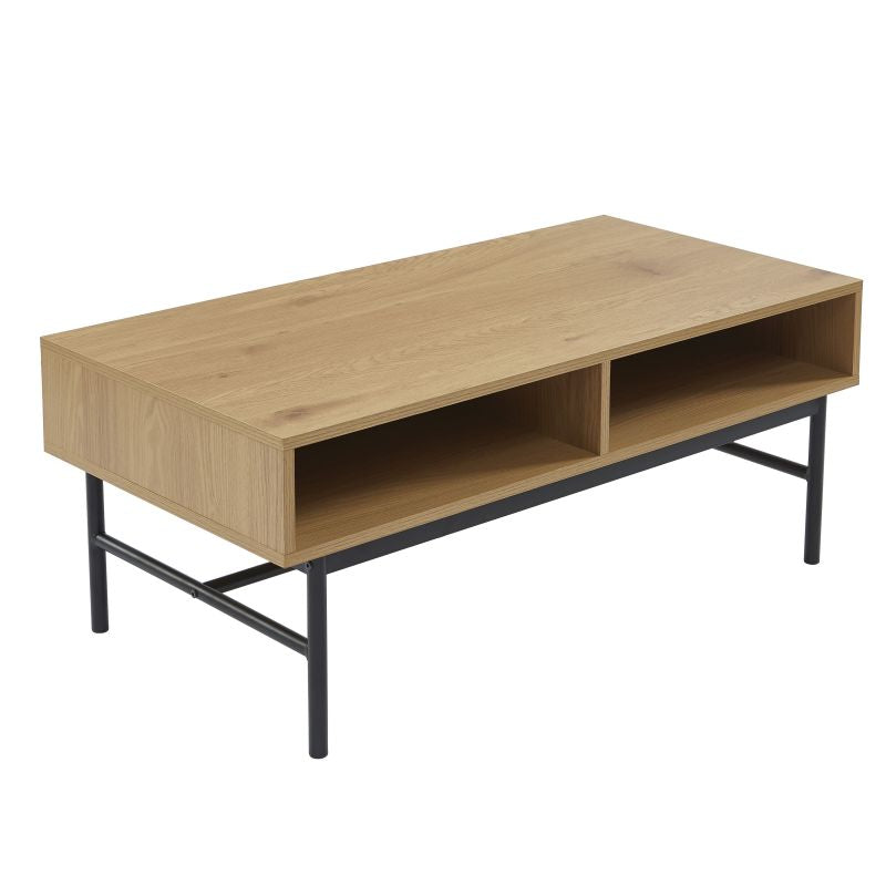 Table basse effet chêne pieds métal noir L100