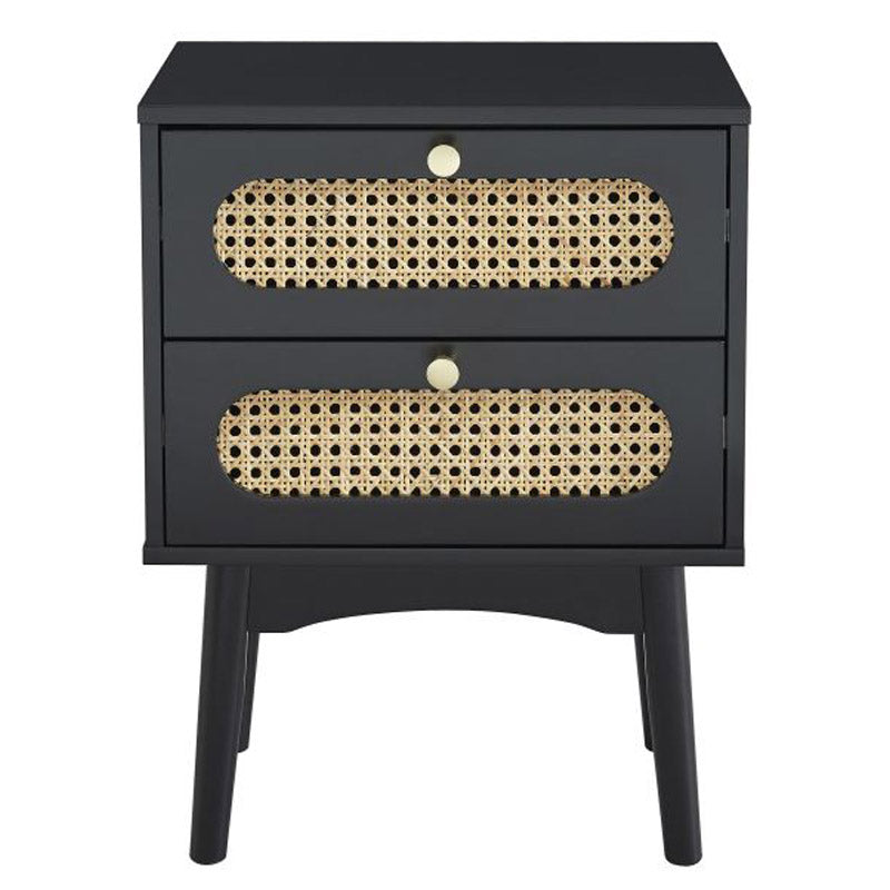 Table de chevet noir et cannage rotin