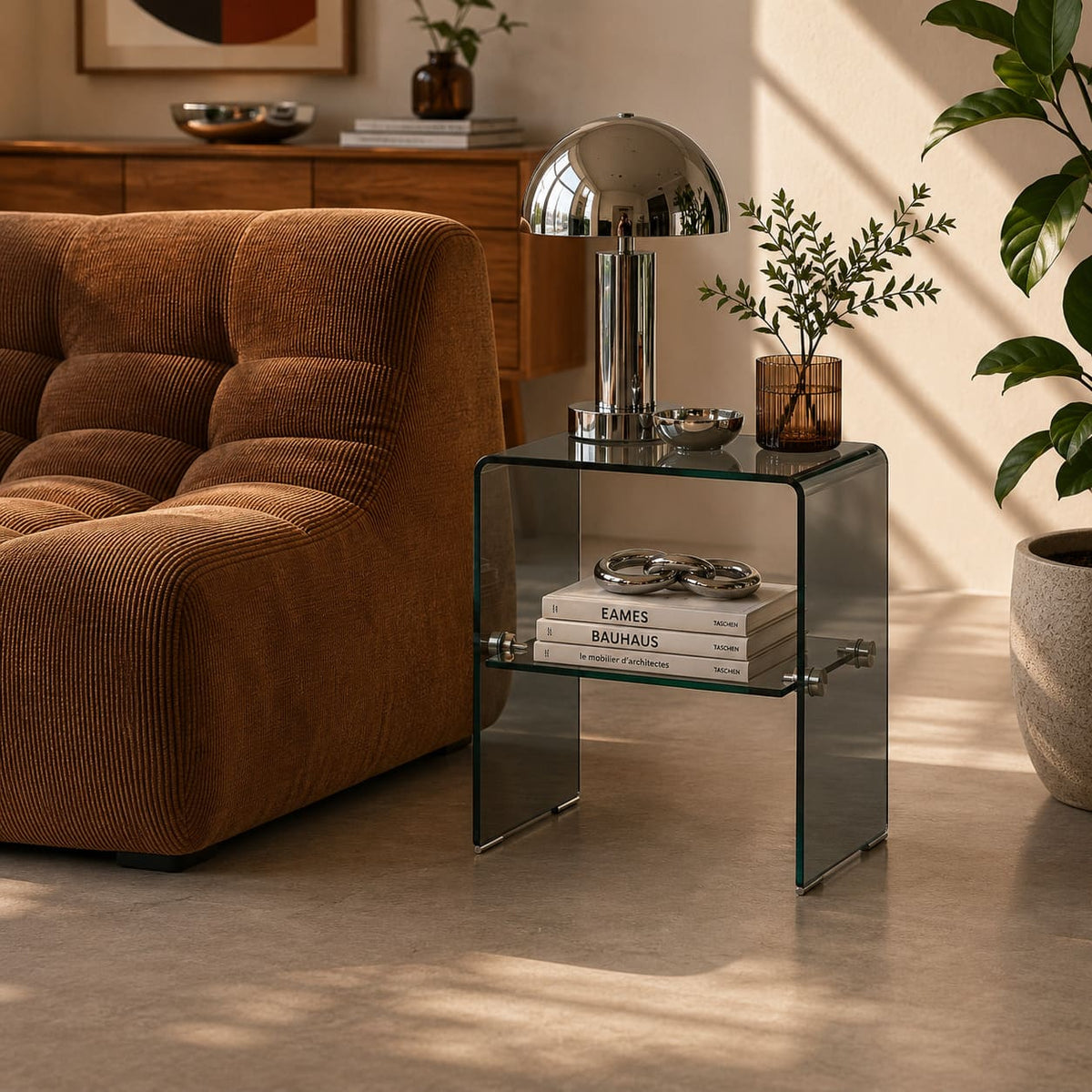 Table de chevet verre trempé noir H50 cm