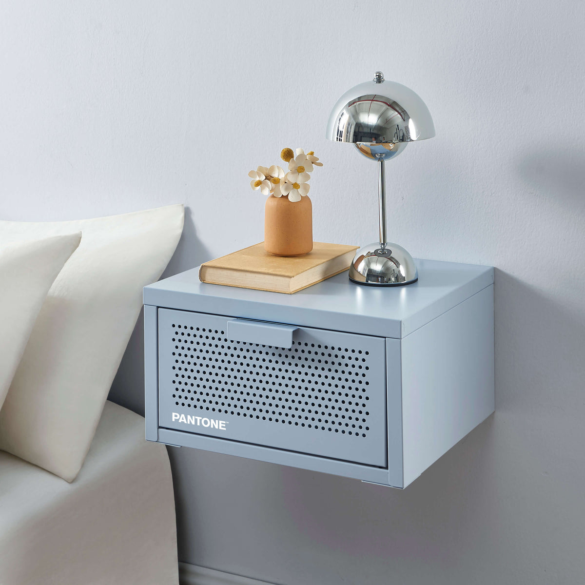 Table de chevet murale métal gris bleu 40 cm