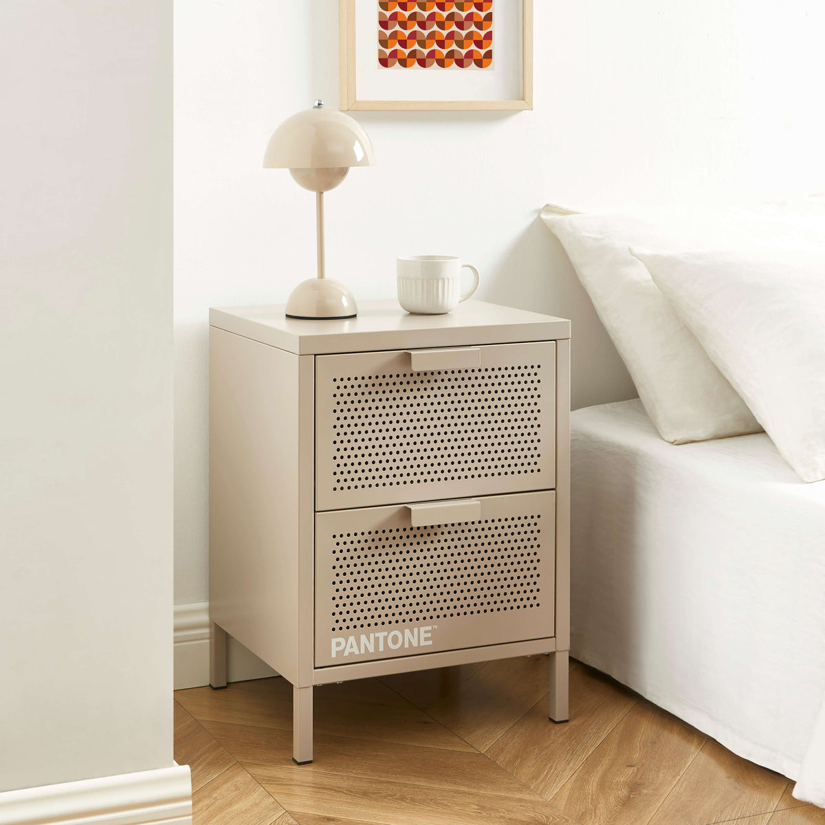 Table de chevet métal taupe double tiroirs 40 cm