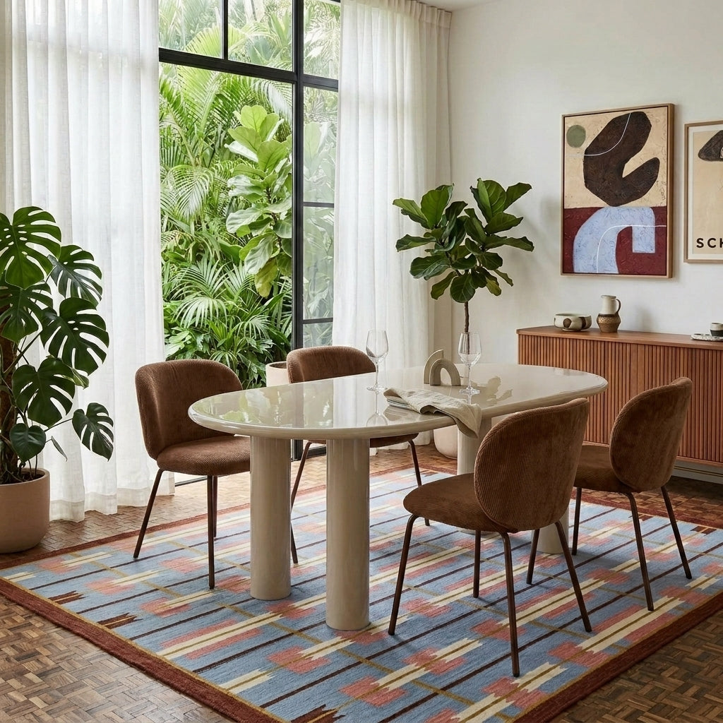 Table de séjour laquée brillante beige argile 200 cm