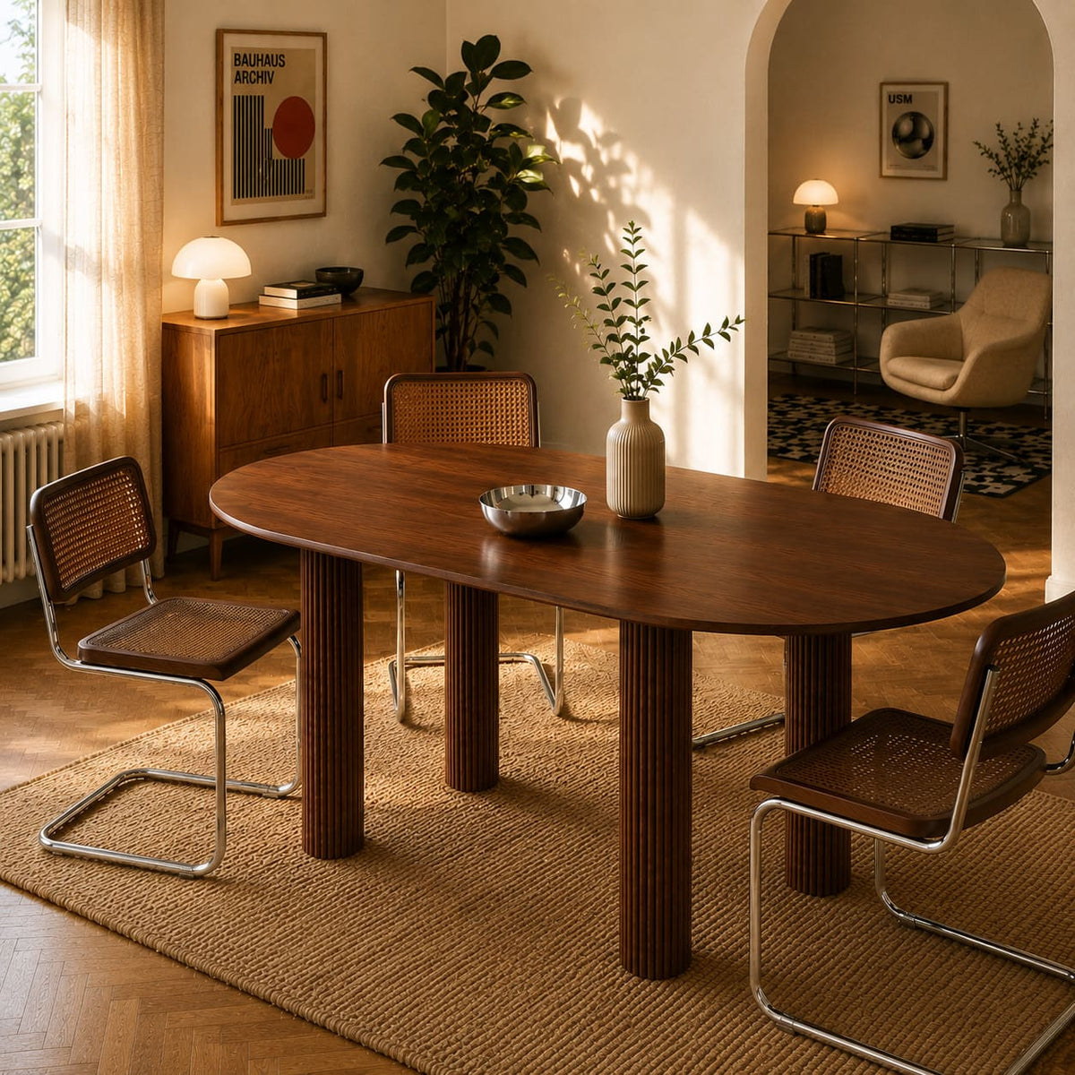 Table à manger placage chêne couleur noyer 180 cm