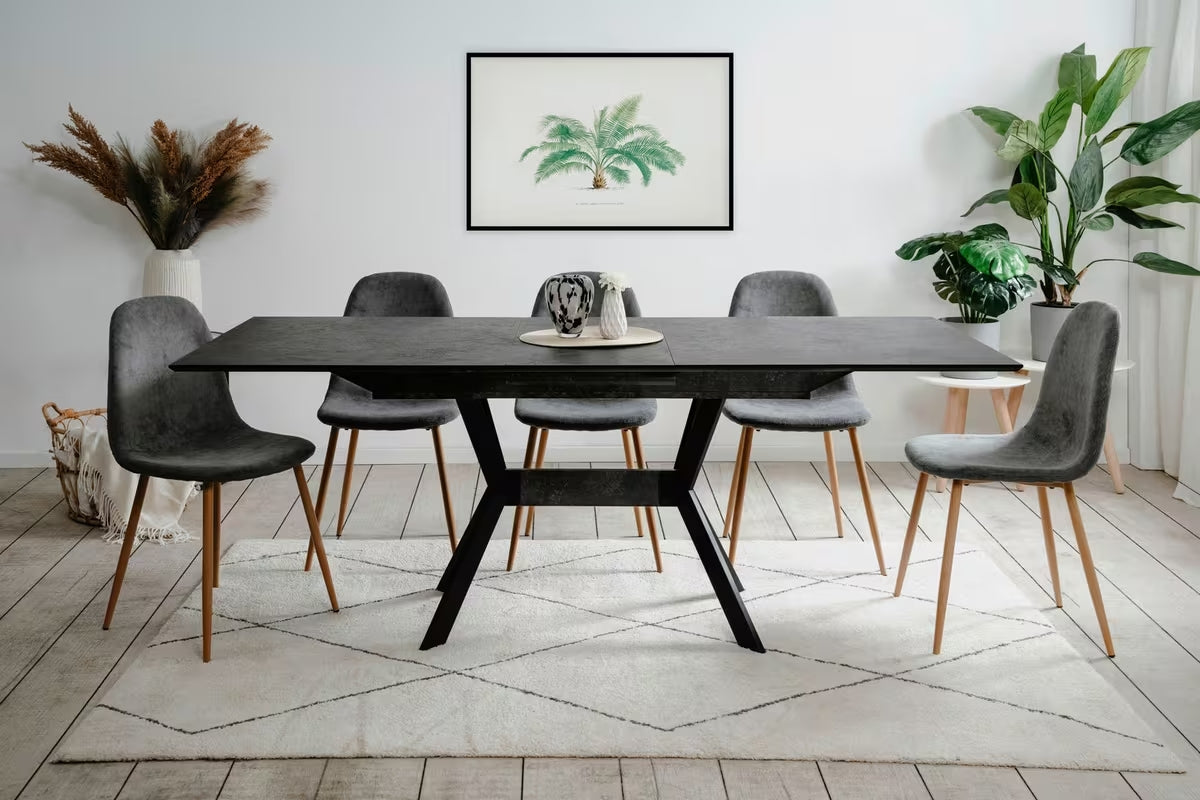 Table à manger effet ardoise extensible 160-200 – Fabriqué en Europe