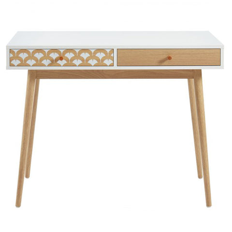 Bureau blanc et effet chêne 2 tiroirs L100cm