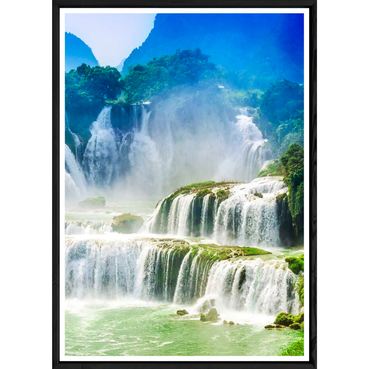 Tableau paysage cascade avec cadre noir – Taille 32x42