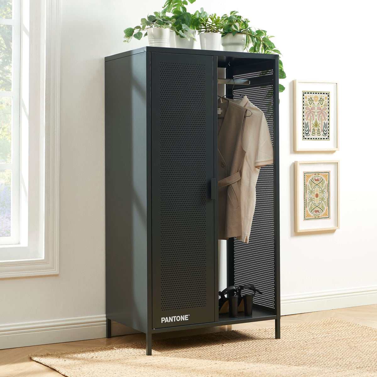 Vestiaire métal gris anthracite avec penderie H145 cm