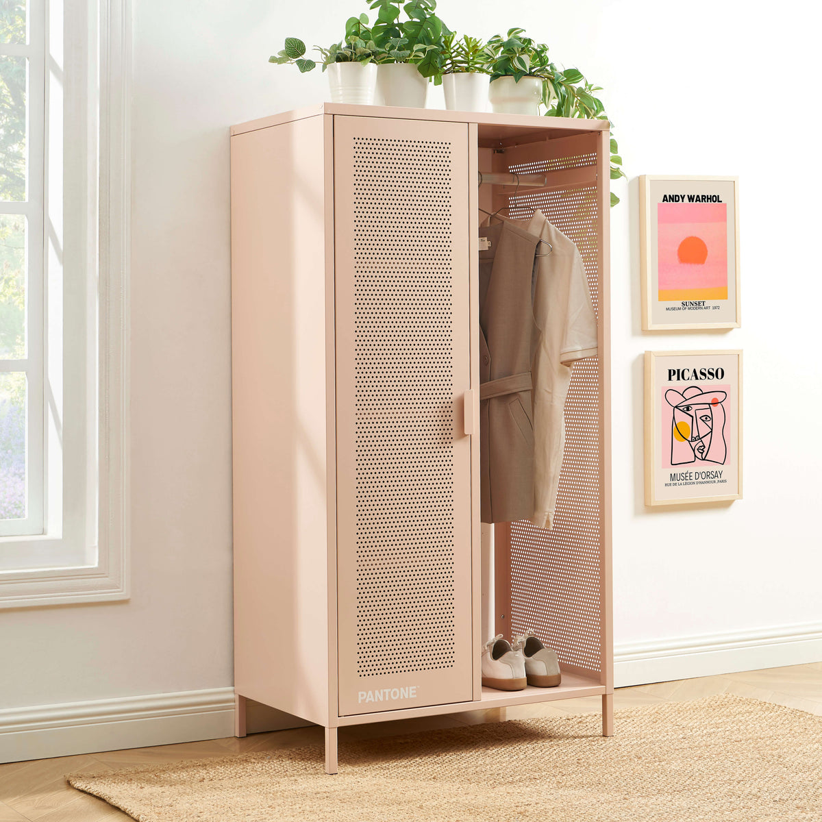 Vestiaire métal rose blush avec penderie H145 cm