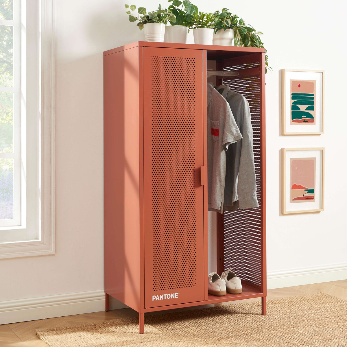 Vestiaire métal terracotta avec penderie H145 cm
