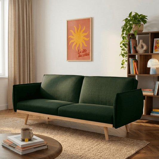 Canapé droit 3 places convertible tissu vert