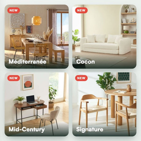 Quatre nouveaux univers de packs Easy Mobilier : Méditerranée, Cocon, Mid-Century et Signature