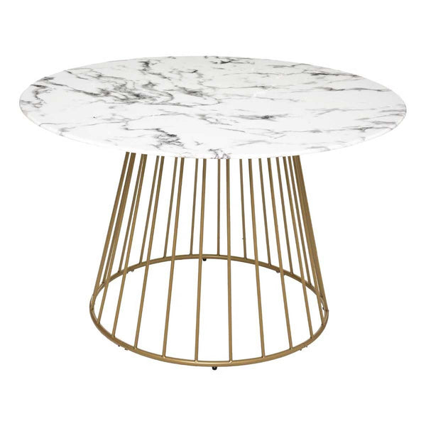 Mesa de comedor redonda de metal y cristal efecto mármol D120