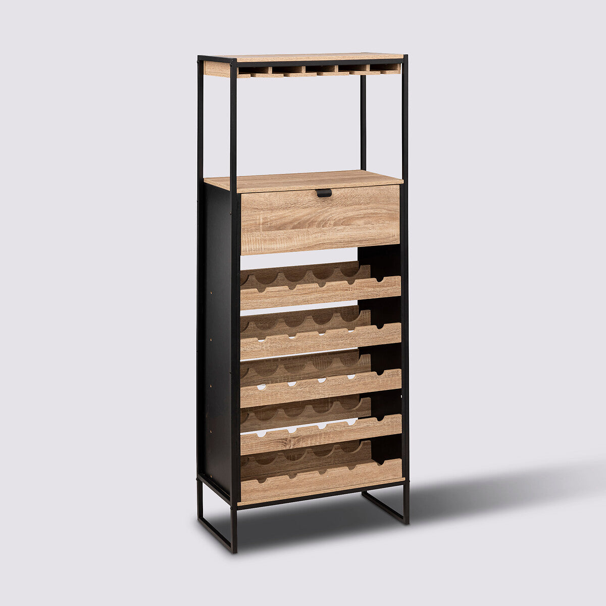 Meuble bar avec rack pour 25 bouteilles noir L60 x H160 cm