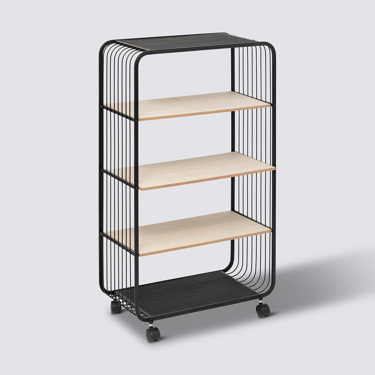 Étagère à roulettes 4 niveaux métal et bois noir L55 x H96,5 cm
